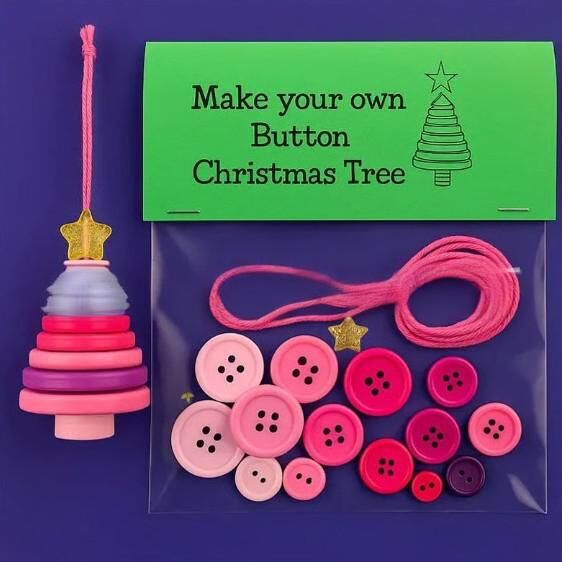 Christmas gift Christmas Button Ornament - Festive Santa Design Craft Kit- Set of 5 pieces(Santa Claus、Snowman、angel、Red Christmas tree and green Christmas — image 5