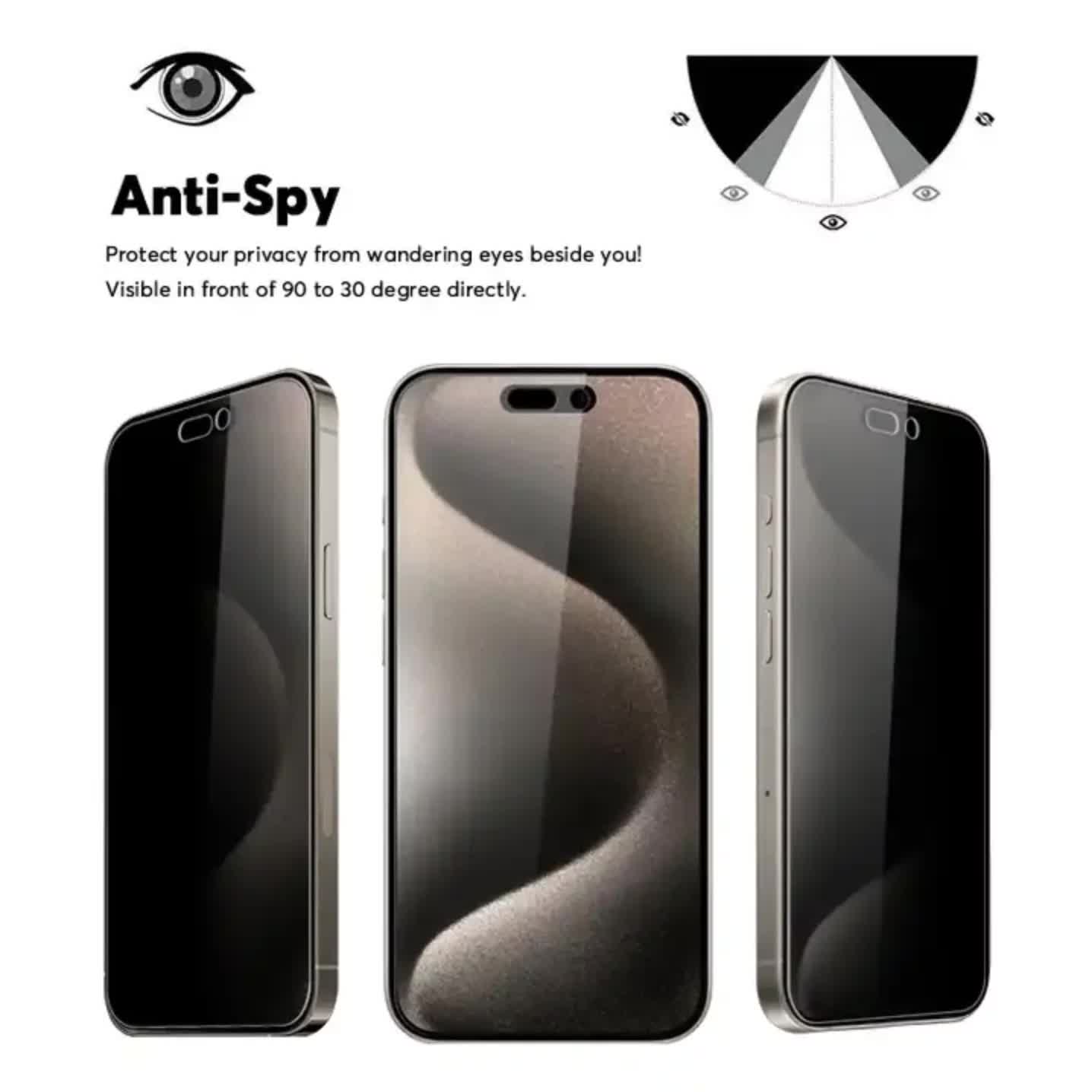 New 3-pack Compatible with iPhone 16 Pro Max Privacy Tempered Glass Screen Protector — image 3