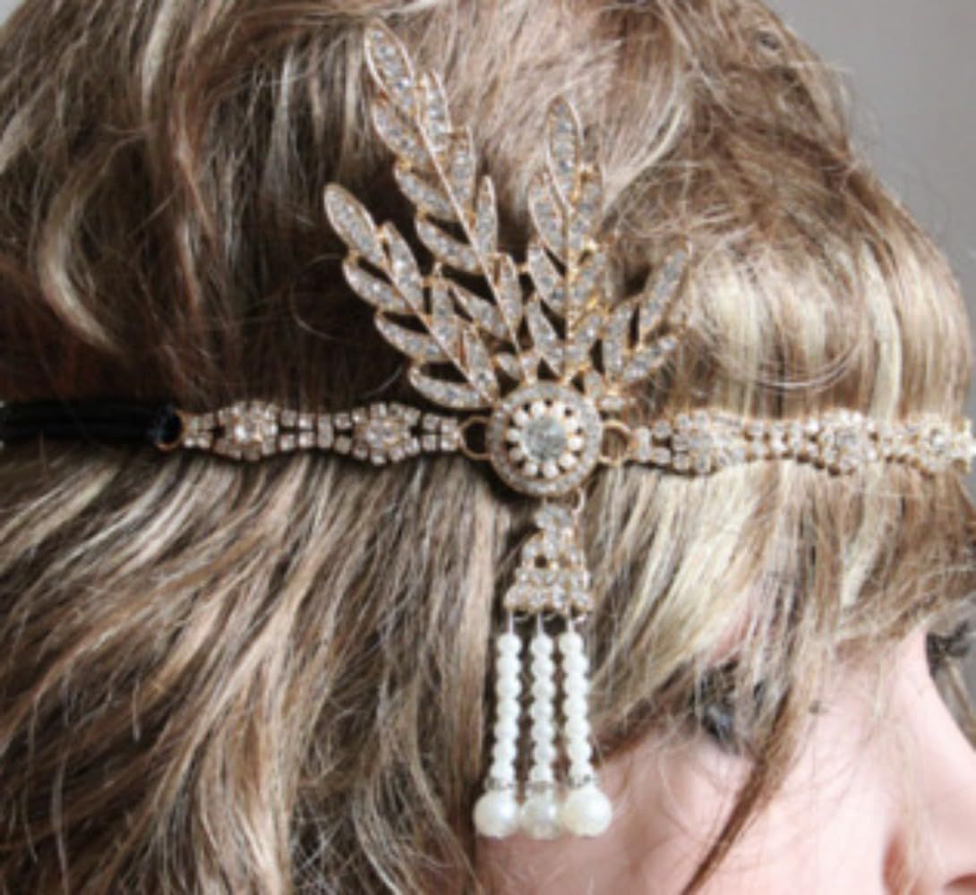 Headpiece Feather Headband Great Hair Accessories Vintage Wedding Leaf Pearl (Silver Tassels) Party Hair Accessory Ball Party 2pcs — image 4