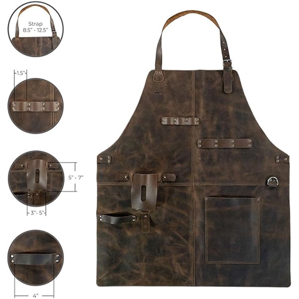 Rustic Apron with Large Pockets and Adjustable Straps, Full Grain Leather, Handmade Leather Apron,Heat & Flame-Resistant Heavy Duty Work Apron Woodworking Shop — image 2