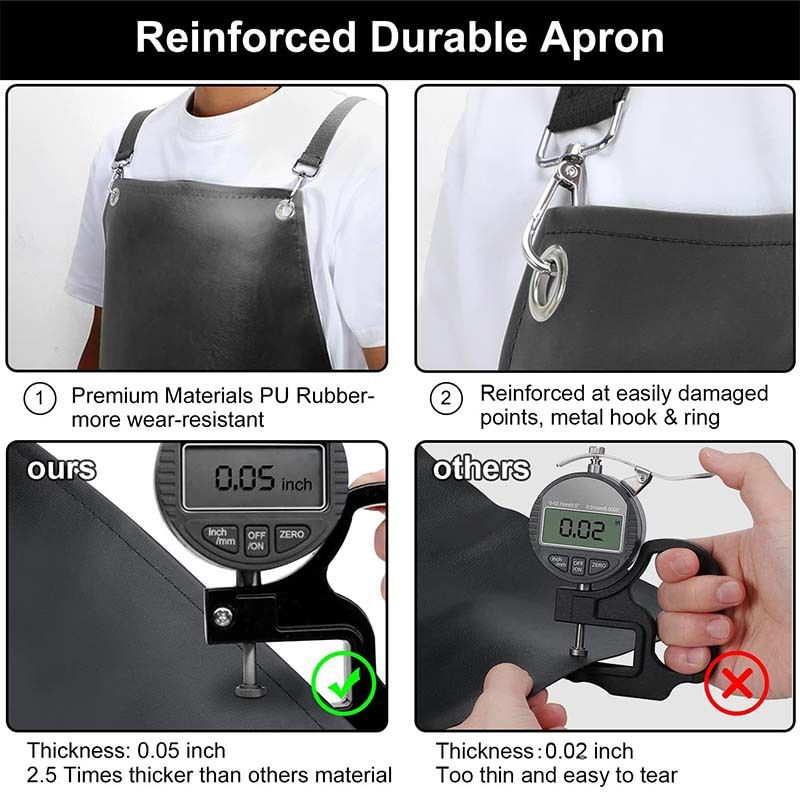 PU Rubber Waterproof Aprons for Dishwashing, Heavy Duty Butcher Apron, Adjustable Cross Back Apron for Dishwasher — image 2