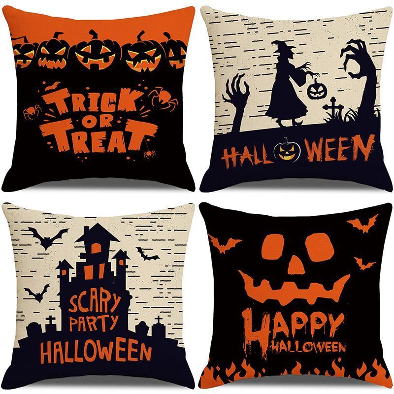4PC Indoor Decor Pillow Cover, Suitable For Christmas & Halloween Celebration, Style 36, Suitable For Sofa, Living Room, Bedroom, 45 × 45cm Does Not Include