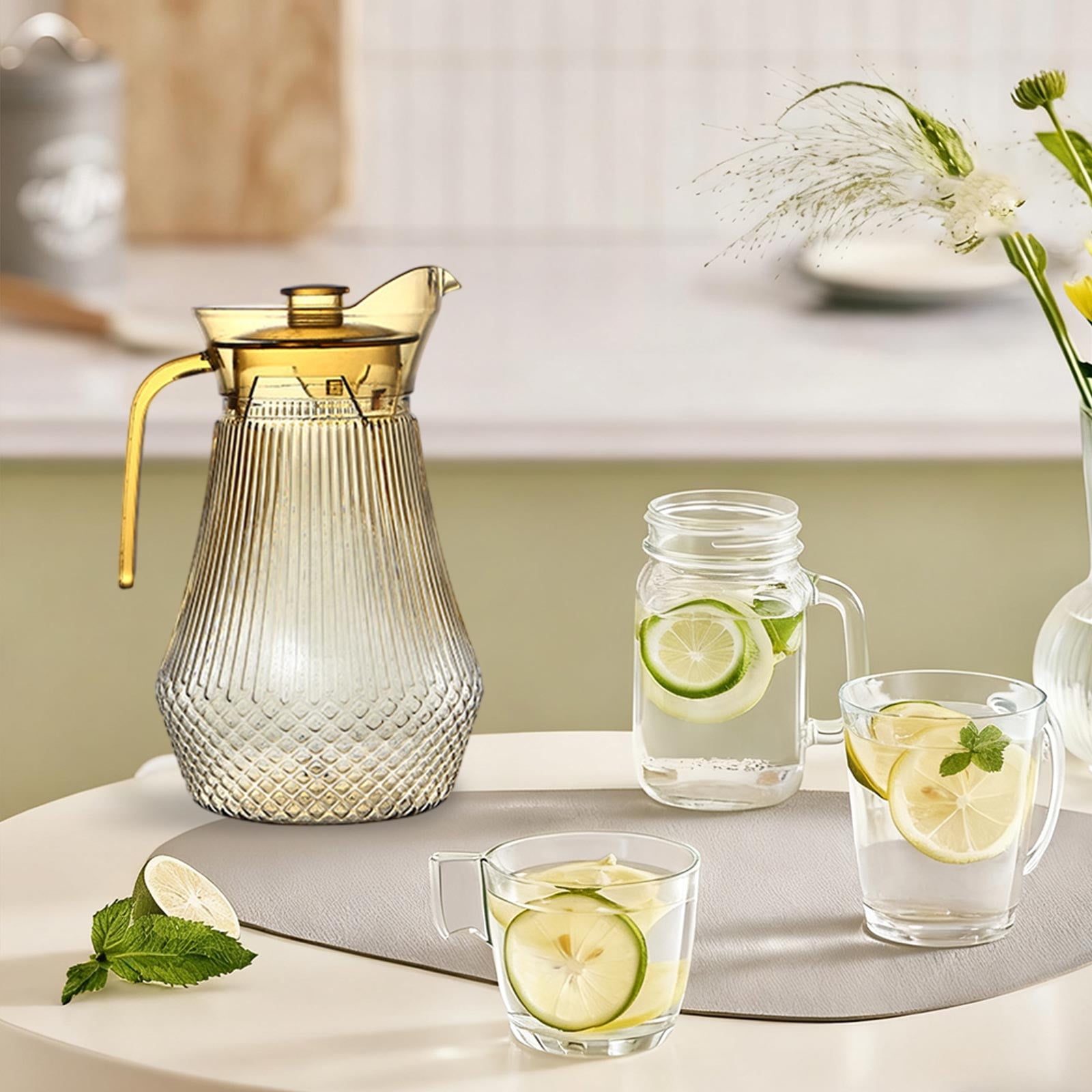 Acrylic Pitcher, Clear Plastic Water Pitchers with Lid and Spout, Iced Tea Pitcher Beverage Containers for Fridge, Juice, Sangria, Lemonade, Shatter-proof — image 5