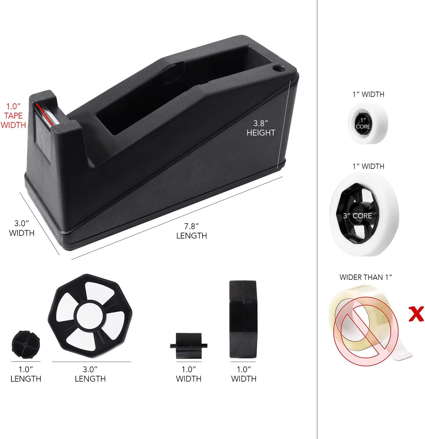 Desktop Tape Dispenser Adhesive Roll Holder (Fits 1" & 3" Core) Heavy Duty Premium for Office, Home, School, Library, Crafts, Moving, Giftwrapping with โ image 5