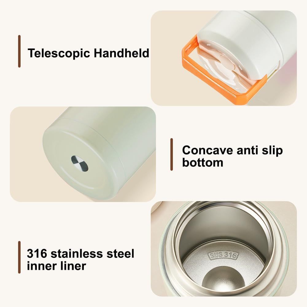 Blue 800ml Stainless Steel Thermal Stew Jar Portable Insulated Lunch Pot with Handle – Vacuum Insulated Soup Container(Foldable model) — image 4