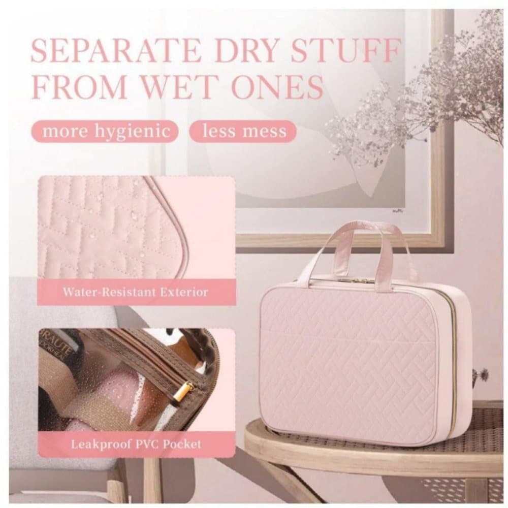 Waterproof Makeup Bag with Hanging Hook, Lightweight Toiletry Bag for Bathroom and Travel, Pink — image 3
