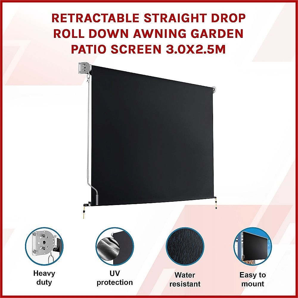 Straight Drop Awning – 3 × 2.5m Black Retractable Patio Screen — image 4