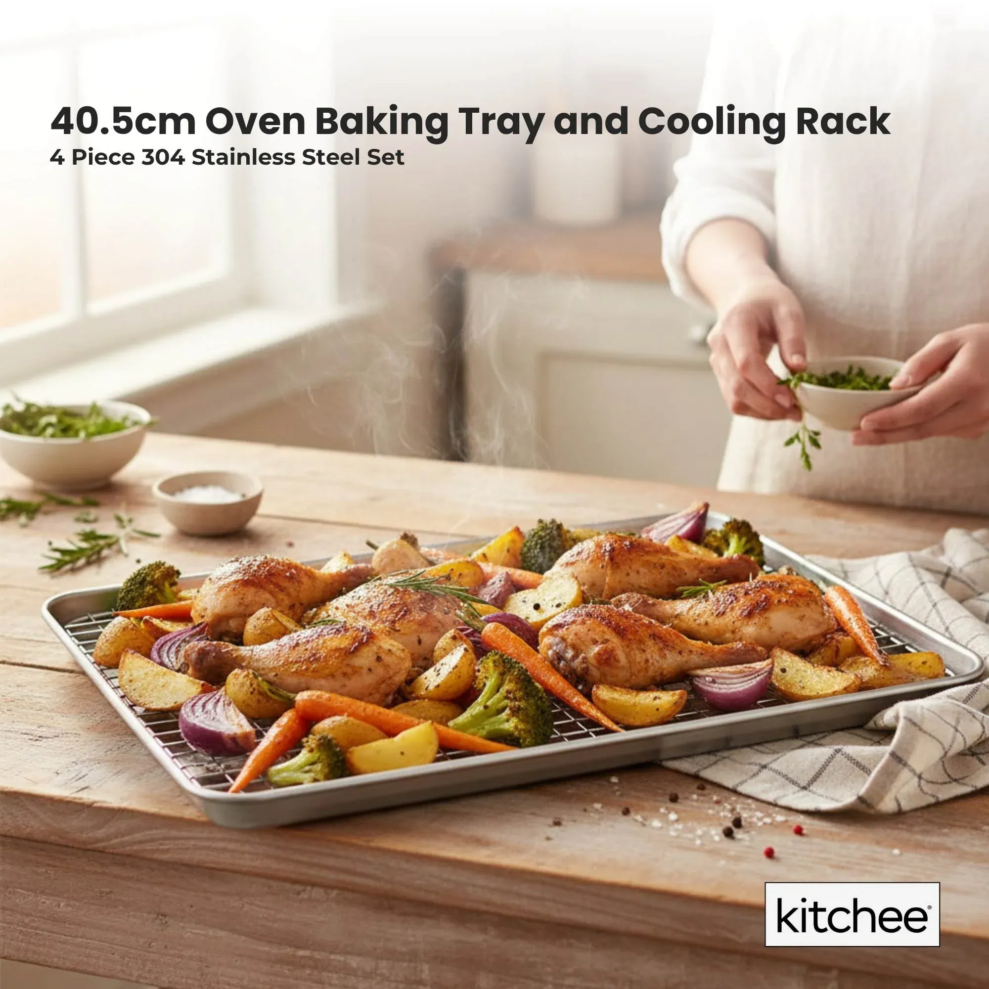 Kitchee 40.5 × 30.5cm Oven Baking Tray + Cooling Rack 4 Piece Stainless Steel — image 2