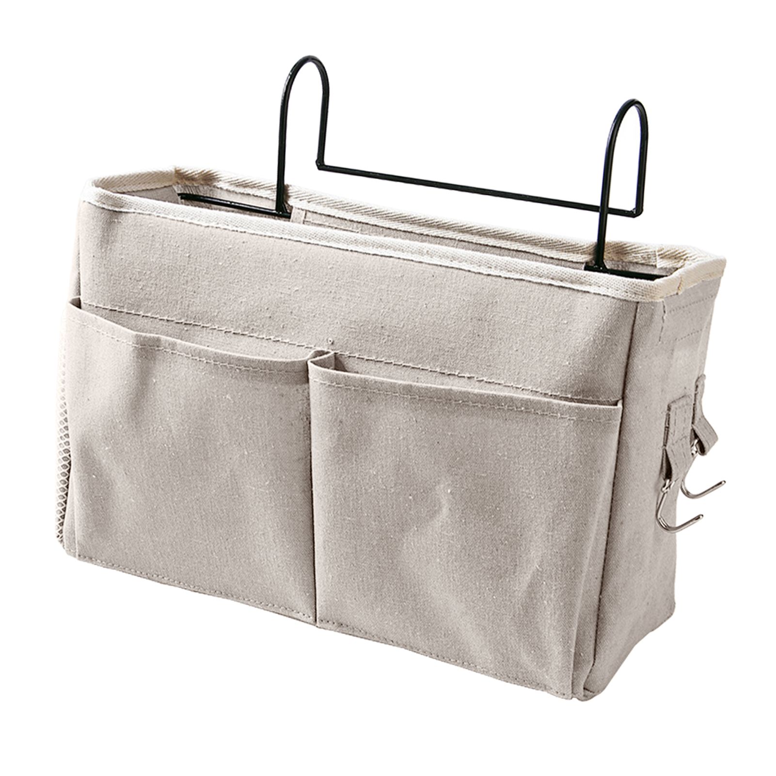 Nightstand Hanging Bag Cotton Linen Bedside Storage Pocket Organizer Basket for Bunk Bed Dorm Rooms White — image 2