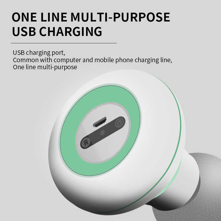 2 Pcs Grey And Green Mini Massage Gun - 6-Speed Muscle Relaxer, USB Rechargeable, Portable Fascia Massager for Home Use — image 4