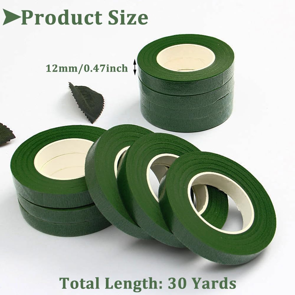 3 rolls of flower tape - 12 mm wide dark green flower tape for wrapping bouquet stems and DIY crafts - 30 metres per roll โ image 2