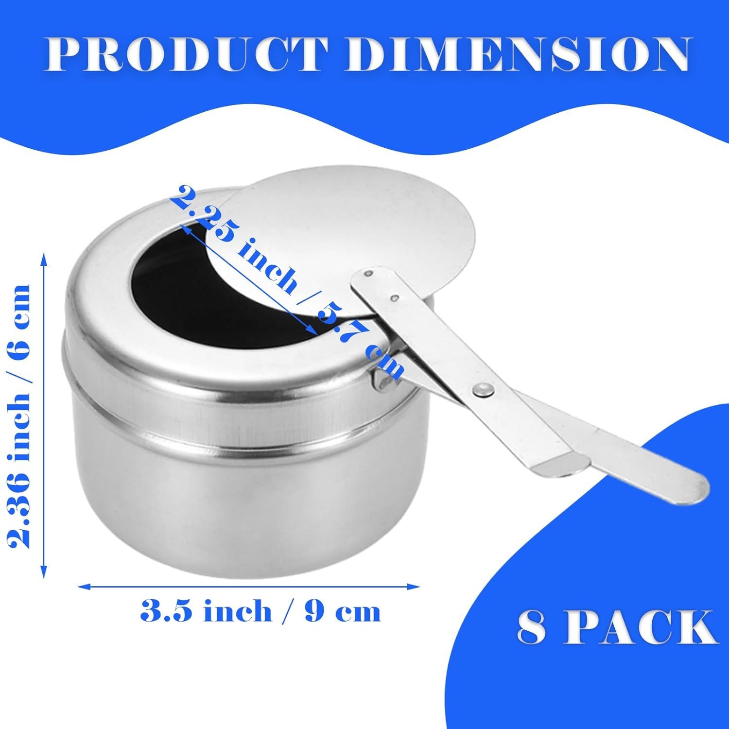 8 Pack Chafing Fuel Holder, Stainless Steel Chafe Wick Fuel Holder with Safety Cover Canned Heat Box Holder for Chafing Dish, Buffet, Barbecue, Parties — image 3