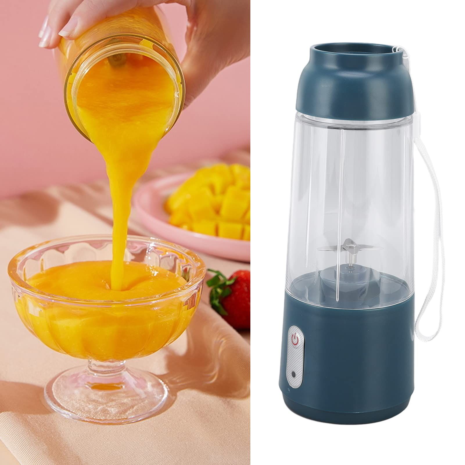 Blender Cup, 1200mAh Battery Easy to Electric Juicer Cup 300ML USB Charging Handheld for Travel for Home for Office (Dark Green) — image 2