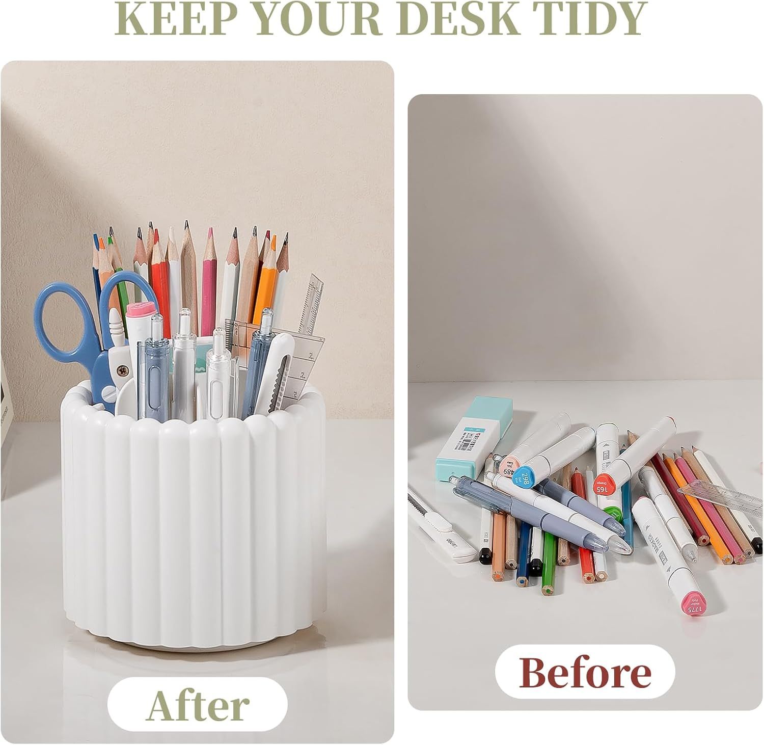 360° Rotating Pen Holder 7 Slots Desk Organizer Removable Pencil Cup Plastic Art Supplies and Accessories Desktop Storage Box Caddy for Office, School, Home — image 5