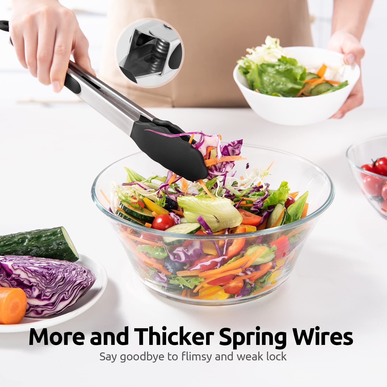 Silicone Cooking Tong with Firm Sealed Non Stick Rubber Tips & Silicon Coated 18/8 Stainless Steel Handle & Smooth Locking โ image 3