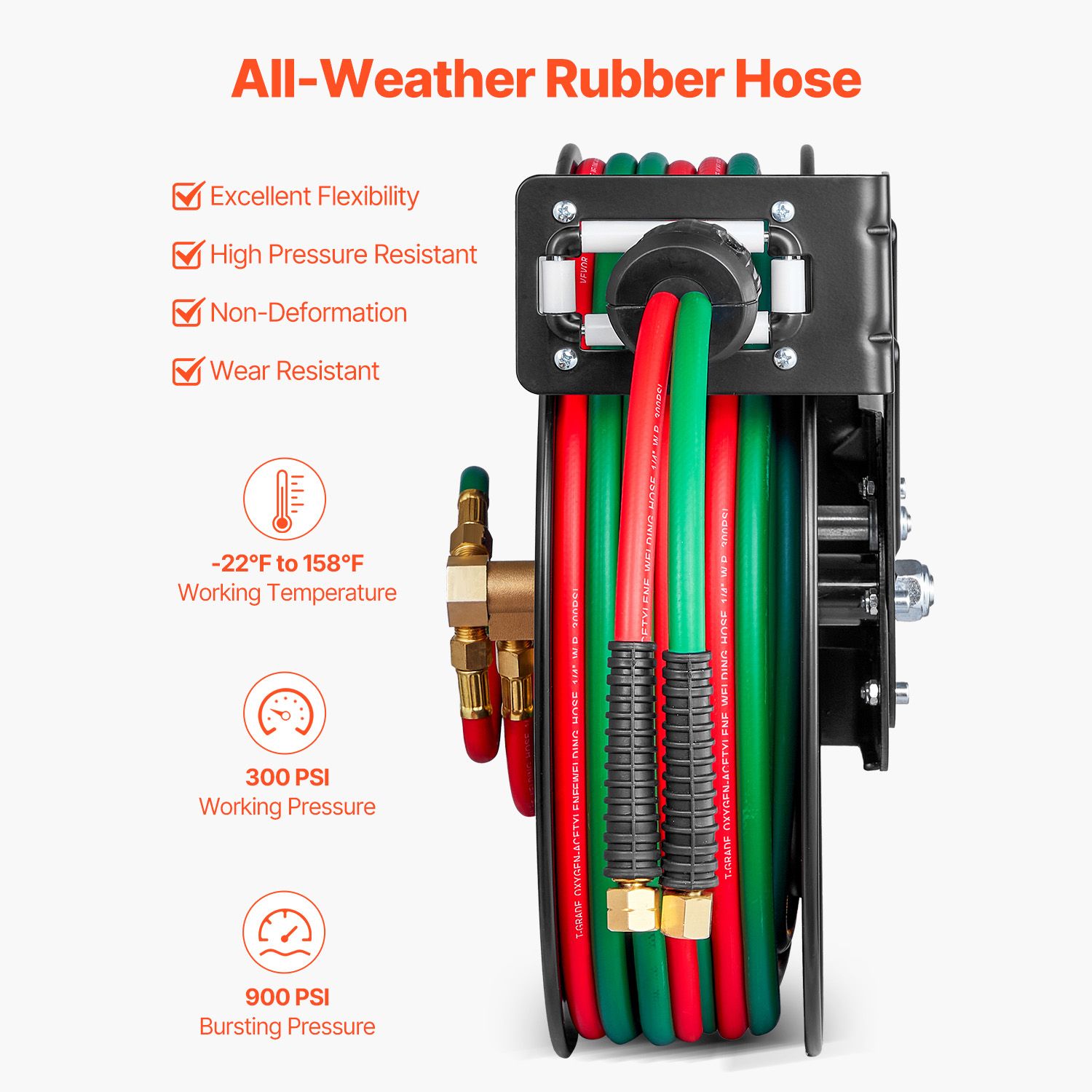 Retractable Welding Hose Reel 1/4 in x 50FT Oxygen Acetylene Rubber Hose R Grade — image 4