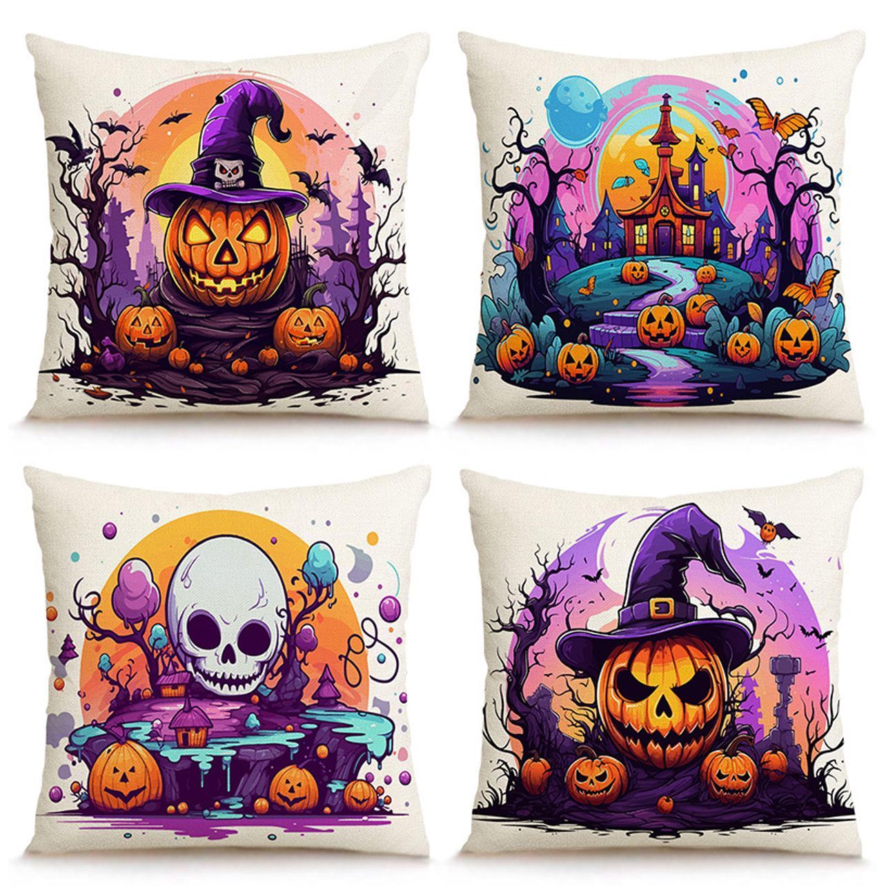 4PC Indoor Festival Decor Pillow Covers, For Christmas & Halloween Occasion, Style‑55, Suitable For Sofa, Living Room, Bedroom, 45 × 45cm, Pillow Insert Not