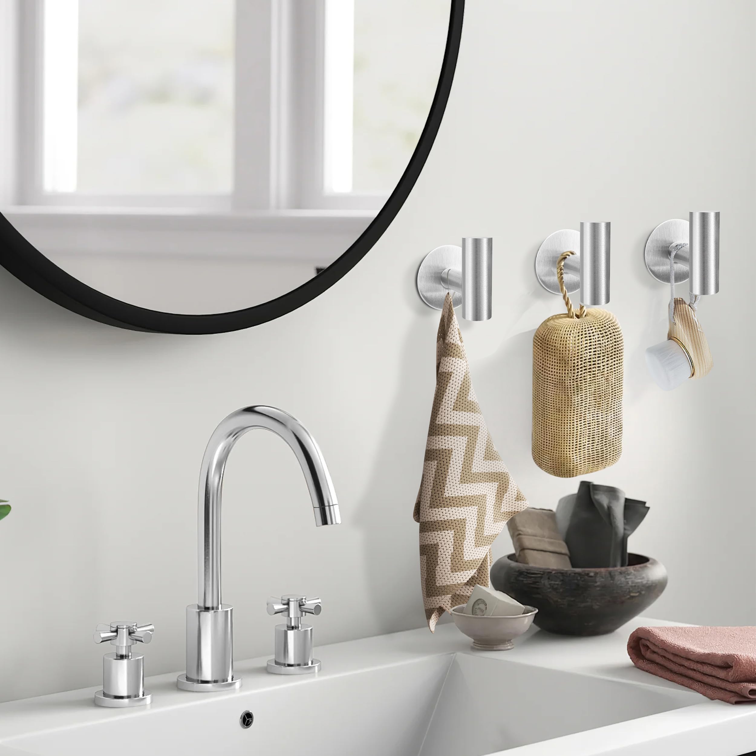 2 Pcs Wall Mount Self Adhesive Bathroom Towel Hooks Holder Cloth Hanger Hook Door Hanger Brushed Nickel โ image 6