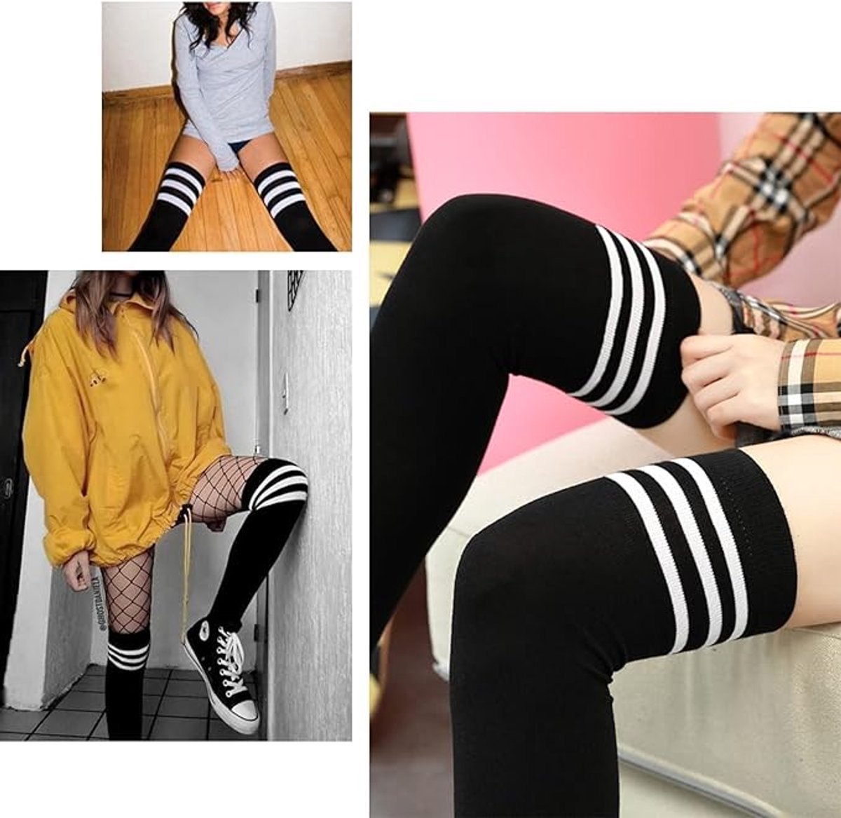 women's knee socks - 3 Pairs - knee socks for women - overknee socks - Sexy socks - girls' knee socks - striped socks - Black/Red/Blue — image 3