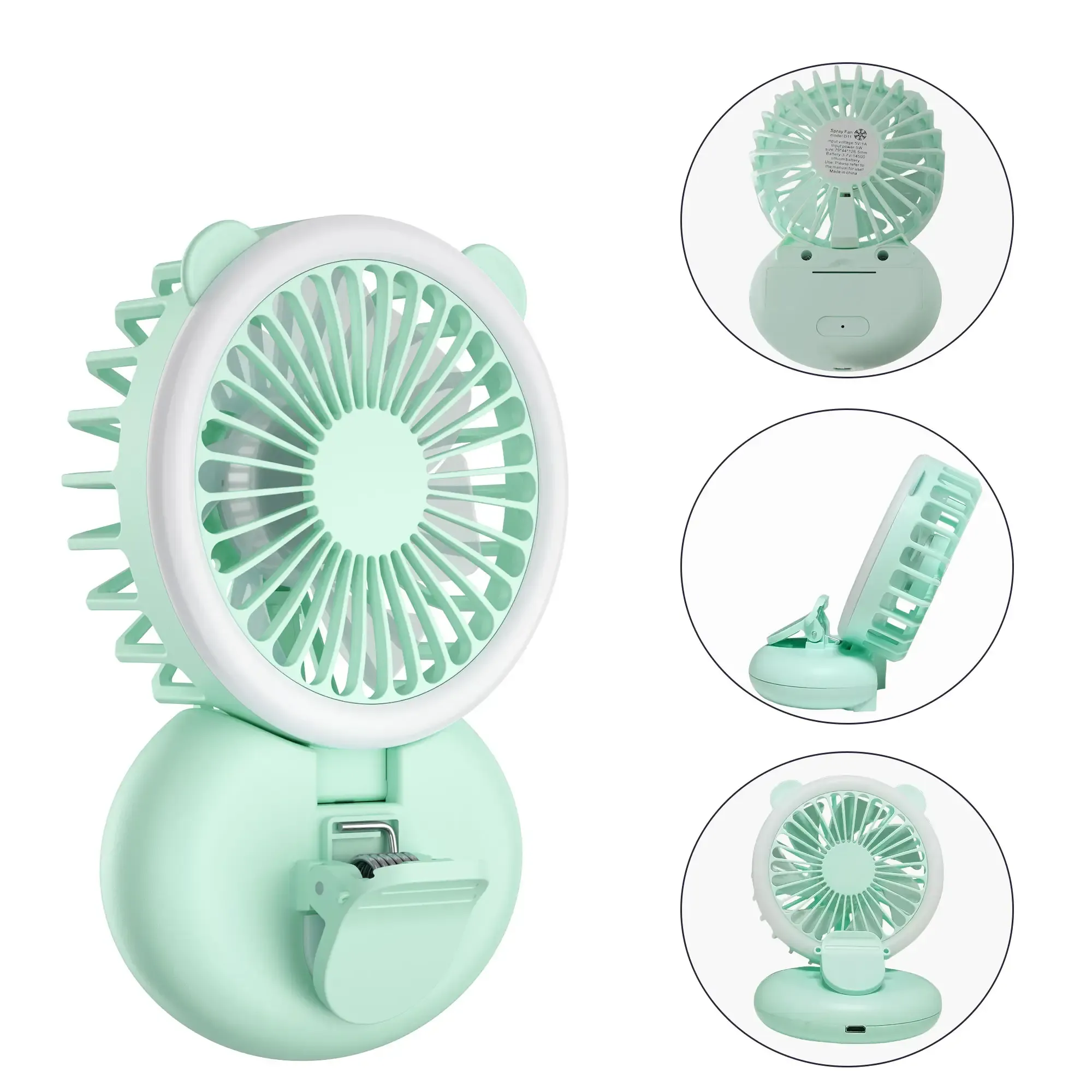 New Mini Clip Light Small Fan Portable Handheld Folding Neck Student Dormitory Desktop USB Charging — image 5