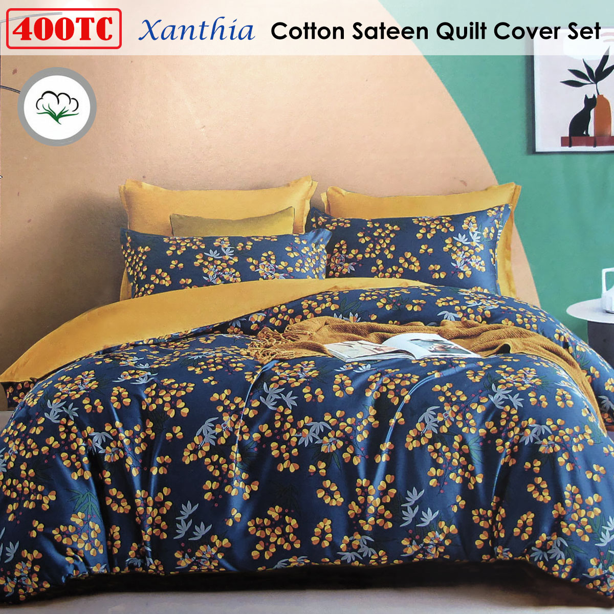 400TC Cotton Sateen Quilt Cover Set Xanthia Queen — image 2