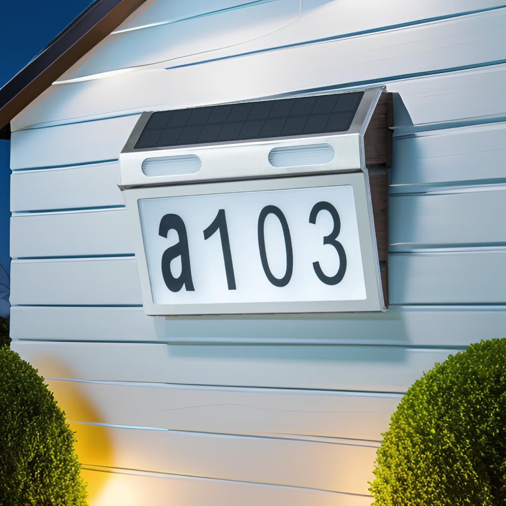 Solar House Numbers for Outside, Metal Waterproof Solar Address Sign Plaque Lights Outdoor LED Illuminated for Outside House Yard