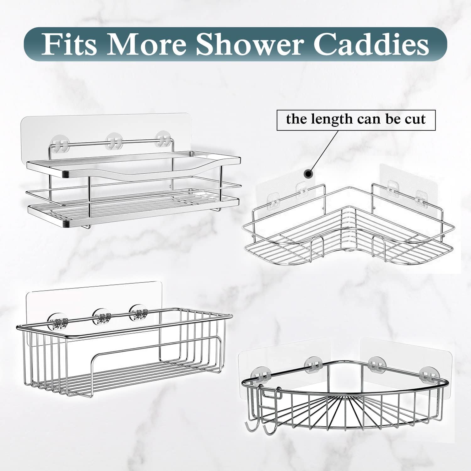 2 Pack Transparent Shower Caddy Adhesive for Replacement, No Drilling, Soap Holder, Bathroom Storage Shelves and Kitchen Racks — image 6