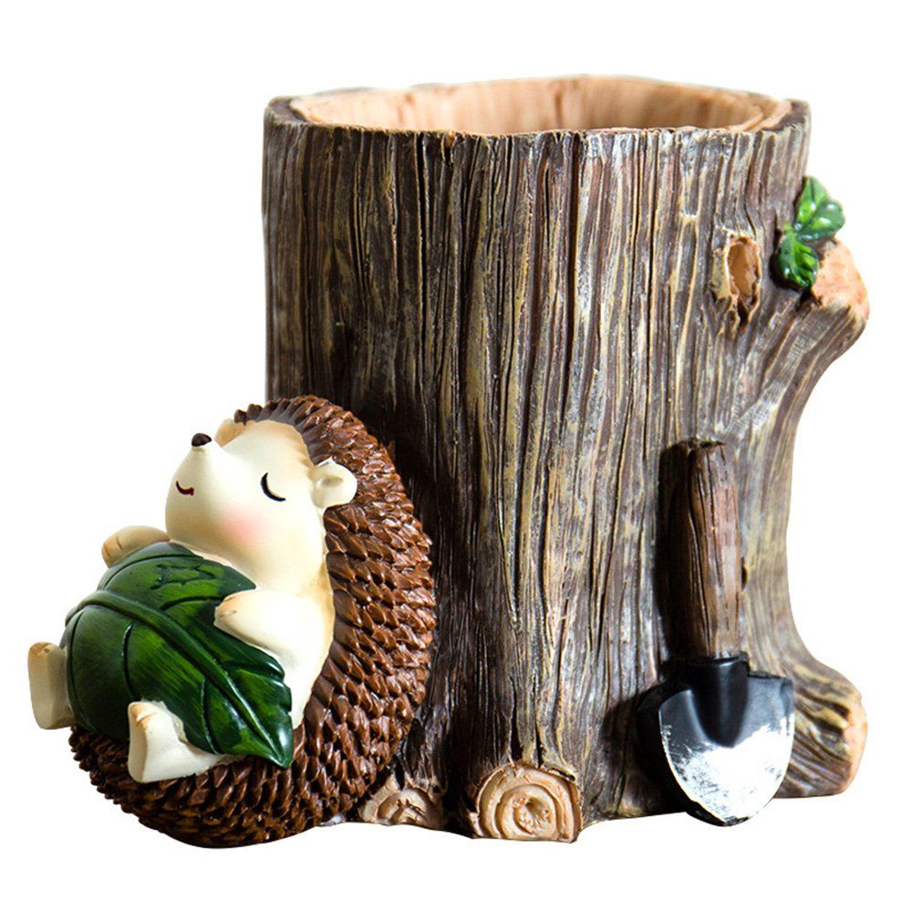 Cute Hedgehog Desk Pen Pencil Pot Holder, Toothbrush Holder, Resin Desktop Organizer Container, Stationery Storage, (Rest)