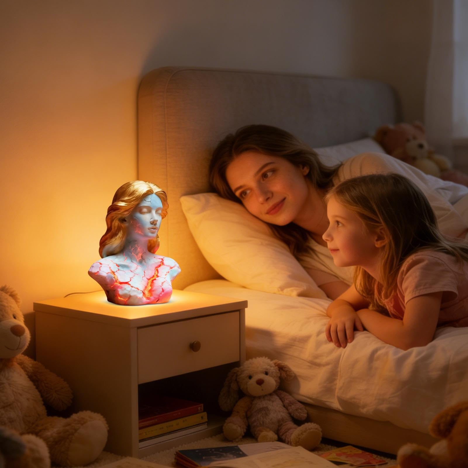 Blazing Maiden Figurine LED Lamp โ Artistic Resin Sculpture with Crackled Light Effect, Elegant Decorative Night Light(Blue) โ image 3