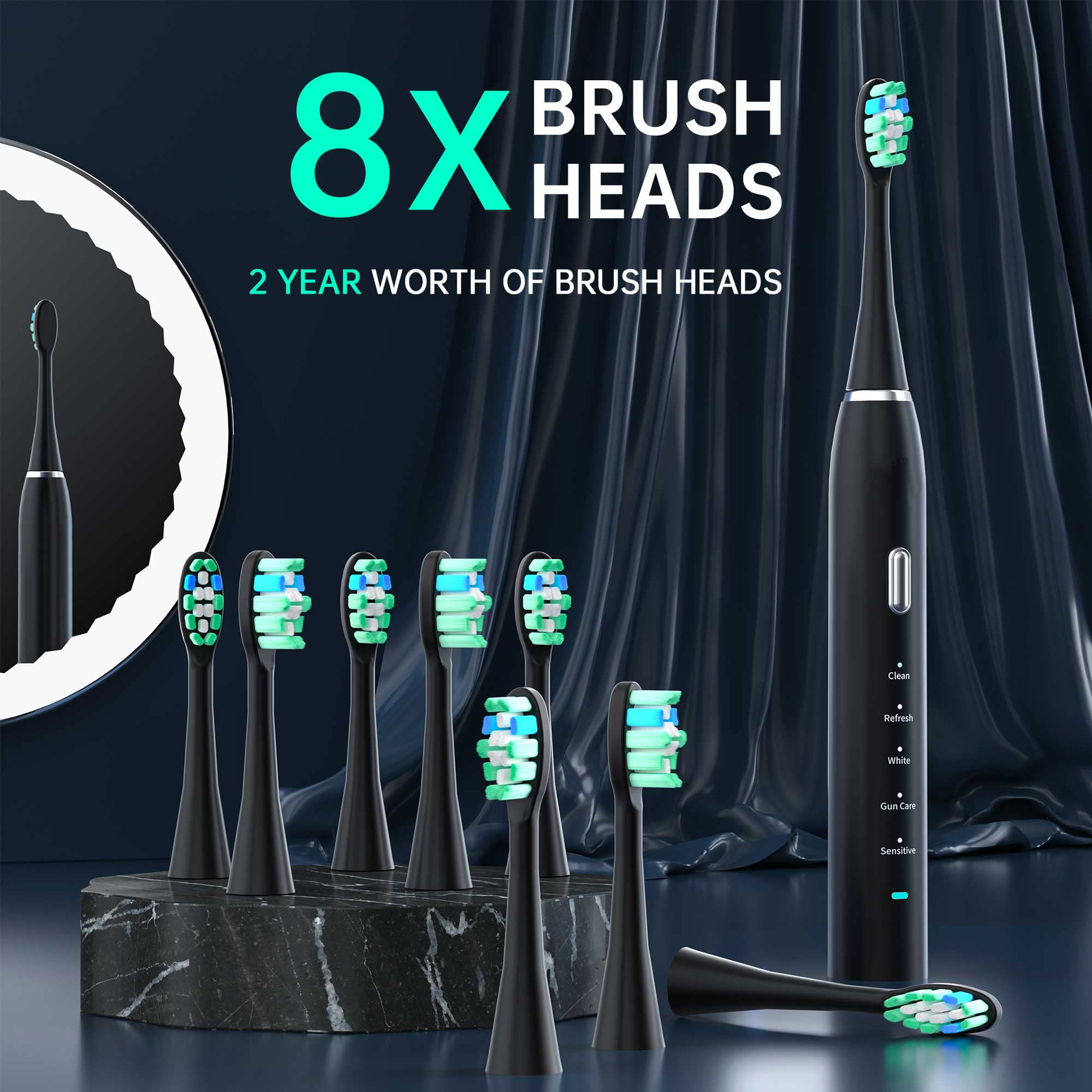 Advanced Electric Toothbrush with 5 Modes and 8 Brush Heads(Black) — image 5