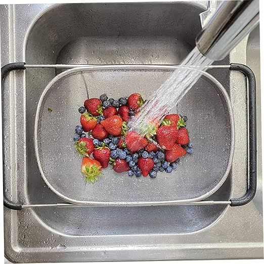 Over Sink Expandable Stainless Steel Colander, Fine Mesh Strainer Basket with Rubber Grip Handles for Rinsing Pasta, Fruit and Vegetables โ image 5