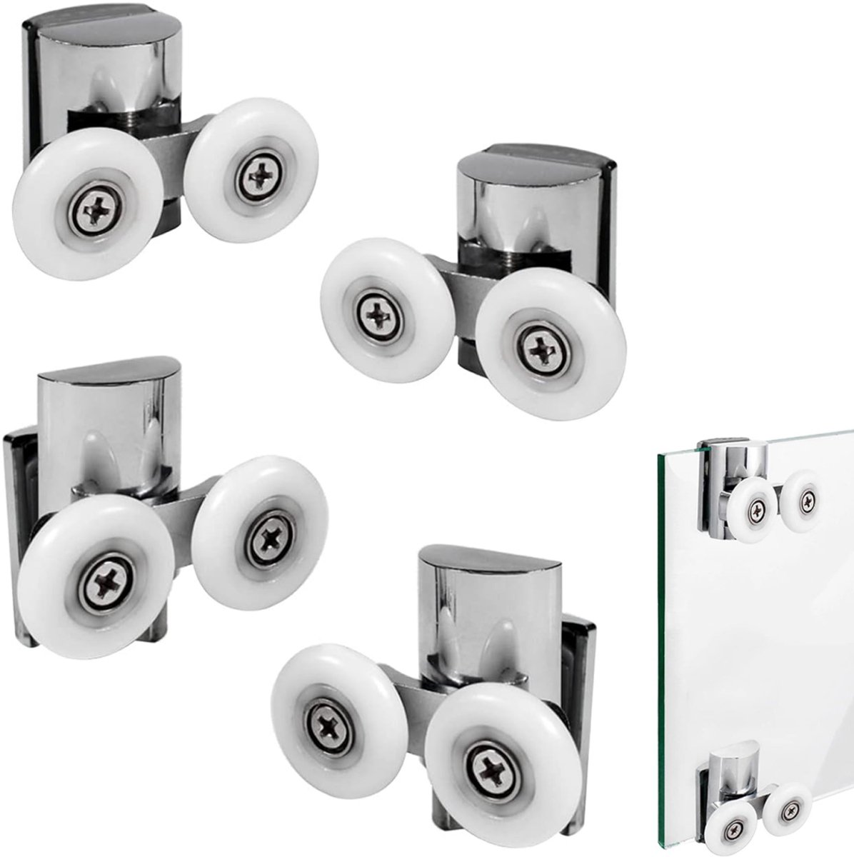 Double zinc alloy shower door roller - set of 4 - suitable for glass