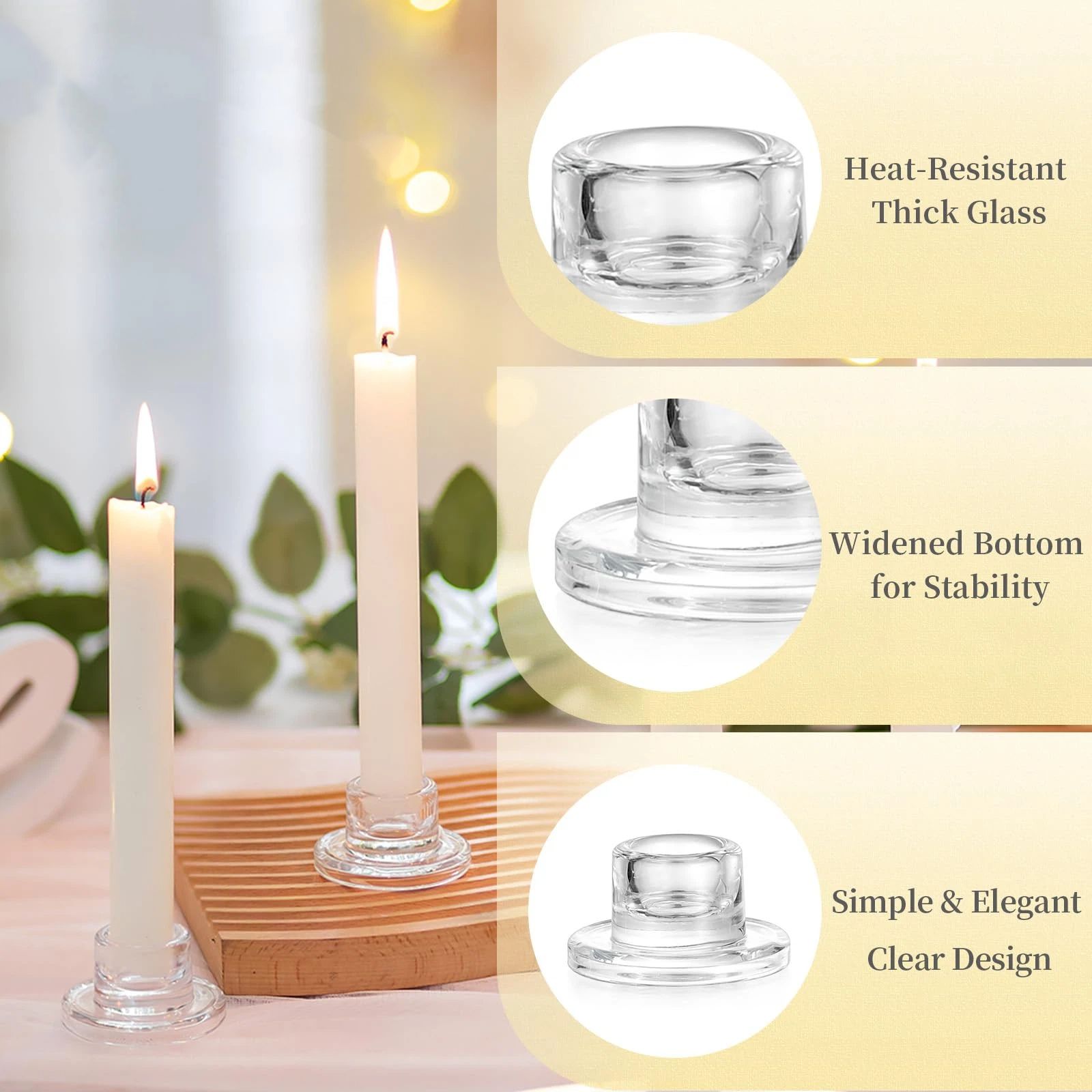 Glass Taper Candle Holders: 10 PCS Candlestick Holders Clear Short Tapered Candle Holder Set - Candle Stick Holder Decor for Table Centerpiece Wedding Party โ image 5