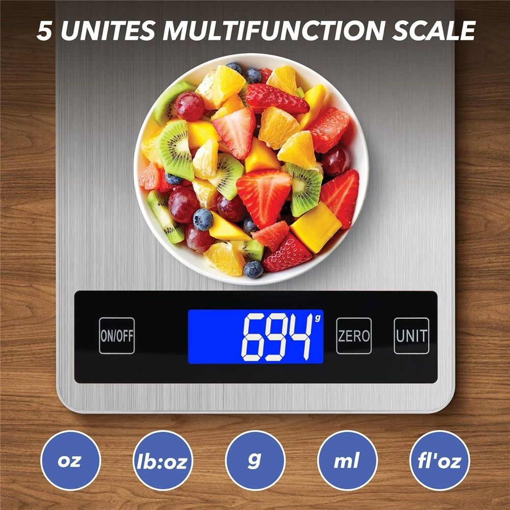 Food Scale - 15kg/33lb Digital Kitchen Scale with Full-View LCD Display, Easy Clean Stainless Steel, Precise for Baking, Cooking & Meal Prep — image 3