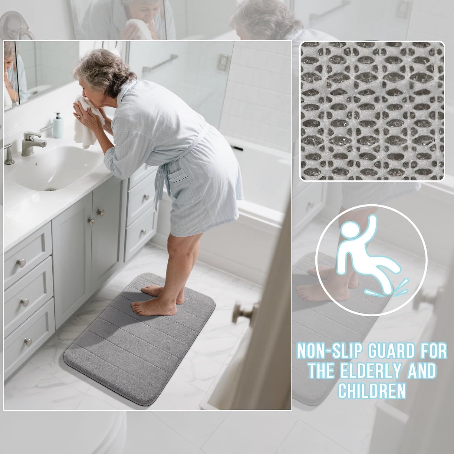 3 Pack Coral fleece Bath Mat Set - Super Soft Absorbent Quick Dry Bathroom Rug Sets, Machine Washable Non-Slip Floor Carpet for Tub Shower, Grey — image 5