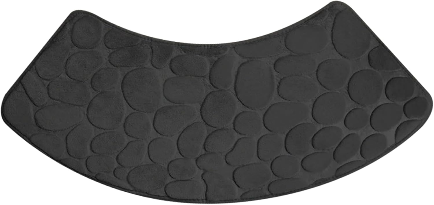 Bath Mat, Curved Shower Mat Non-Slip Quadrant Shower Mat Super Absorbent Corner Shower Mat Machine Washable Fan-Shaped Bathroom Carpet Rugs, Black, 16x39 โ image 3