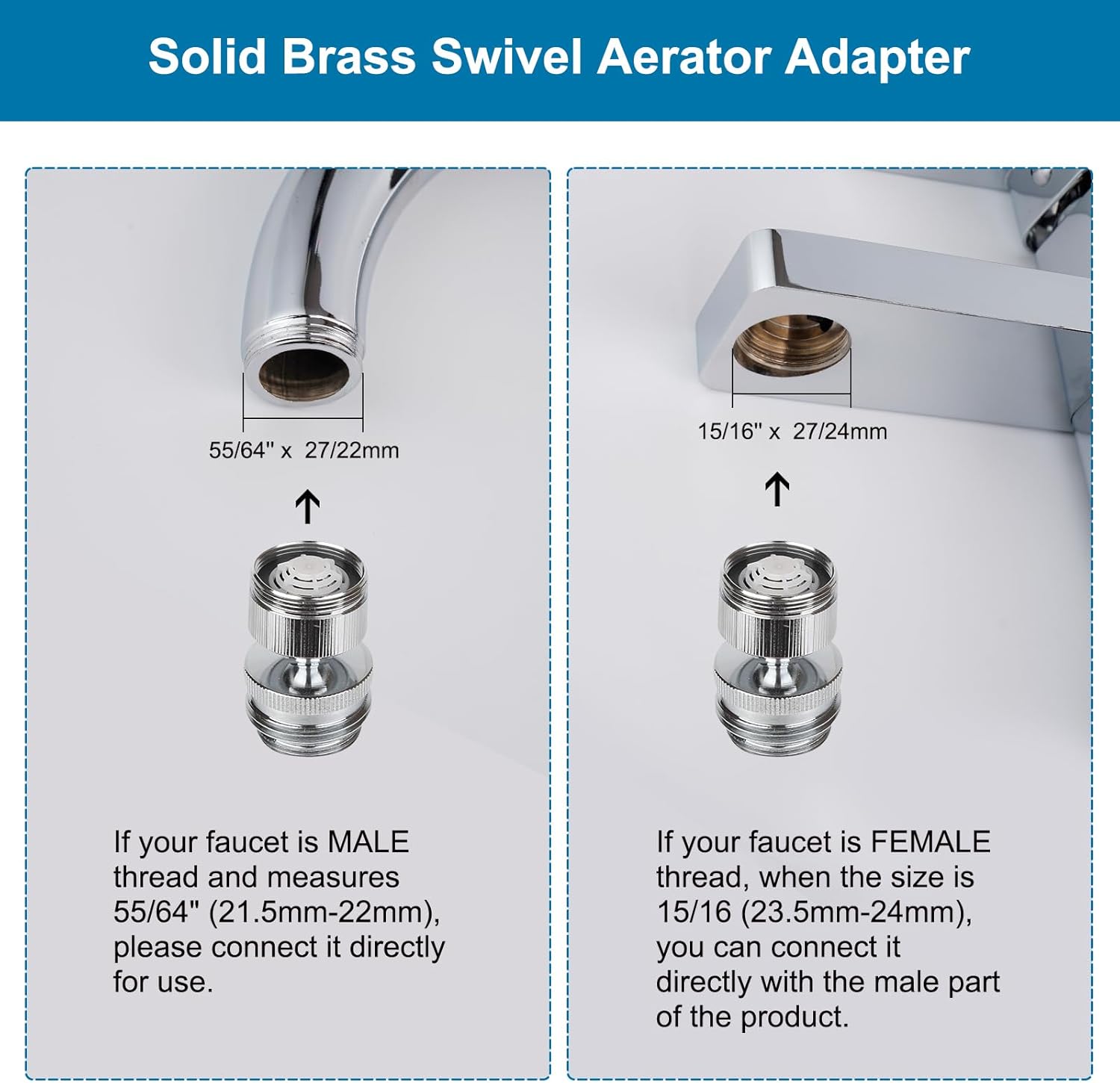 Faucet Adapter Kit, Swivel Aerator Adapter to Connect Garden Hose - Multi-Thread Kitchen Sink Faucet to Garden Hose Adapter 3/4 Inch - Chrome Finished โ image 3