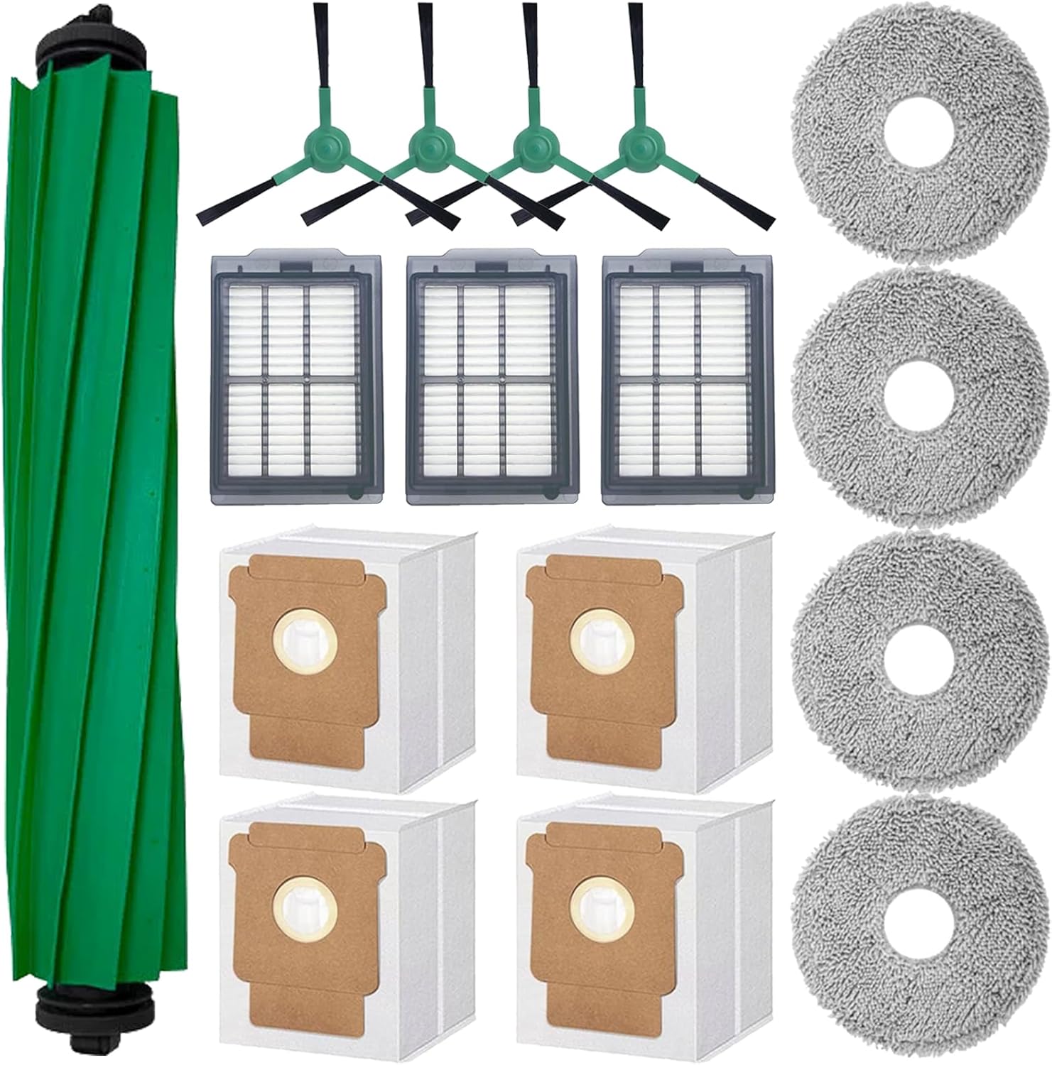 16-Piece Replacement Parts Kit for IRobot Roomba 505/405 Combo Robot Vacuum Cleaner, Main Brush ×1, Side Brushes ×4, HEPA Filters ×3, Cleaning Cloths ×4, Dust