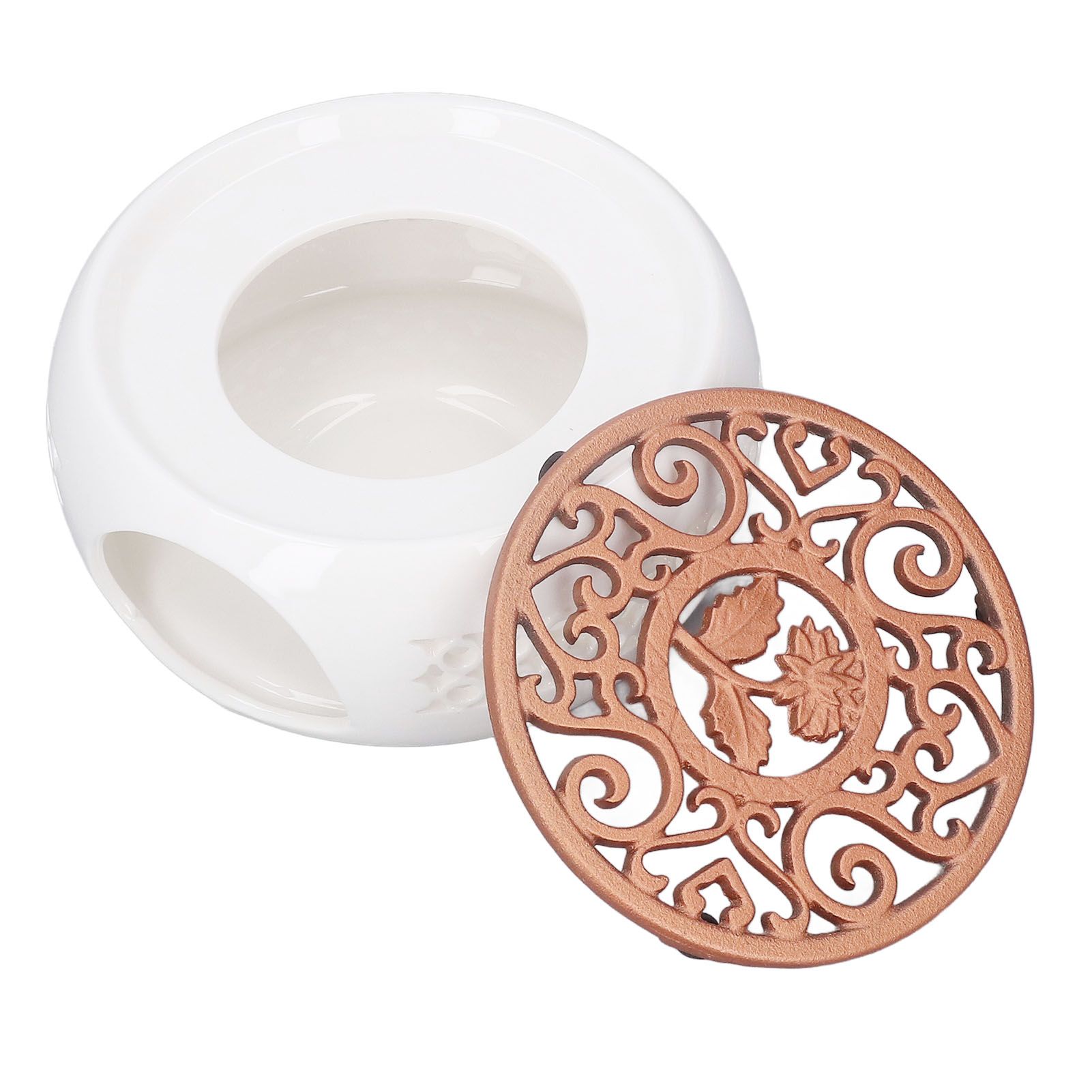 Ceramic Teapot Warmer Hollowed Pad Concave Bottom Practical Multifunction Teapot Heater for Family Office Cafe โ image 2