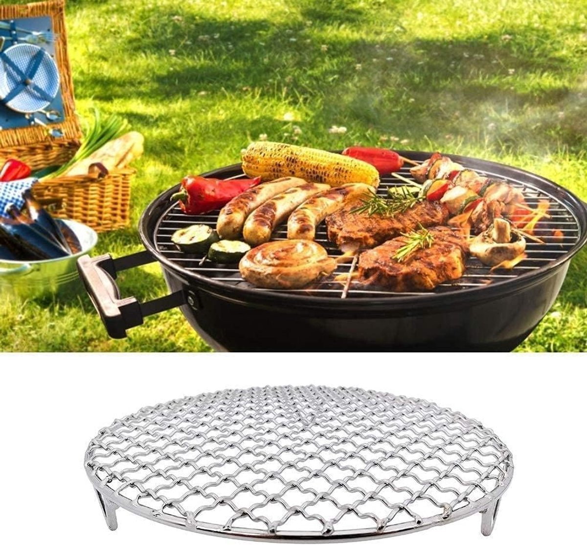 Grill - Grill grate - Grill accessories - Stainless steel grill - Round grill - Cooking and cooling rack - With support legs - For outdoor grilling - Silver — image 6