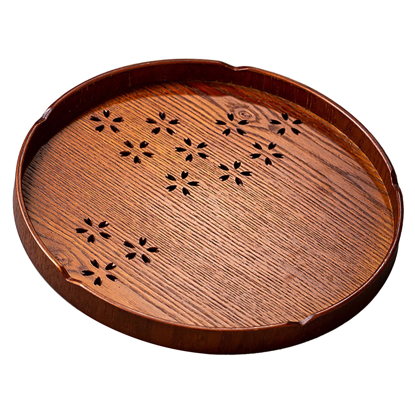 Tea Tray Cherry Blossom Pattern Wooden Tea Plate Green Tea Baking Serving Plate for Home Tea House Round — image 4