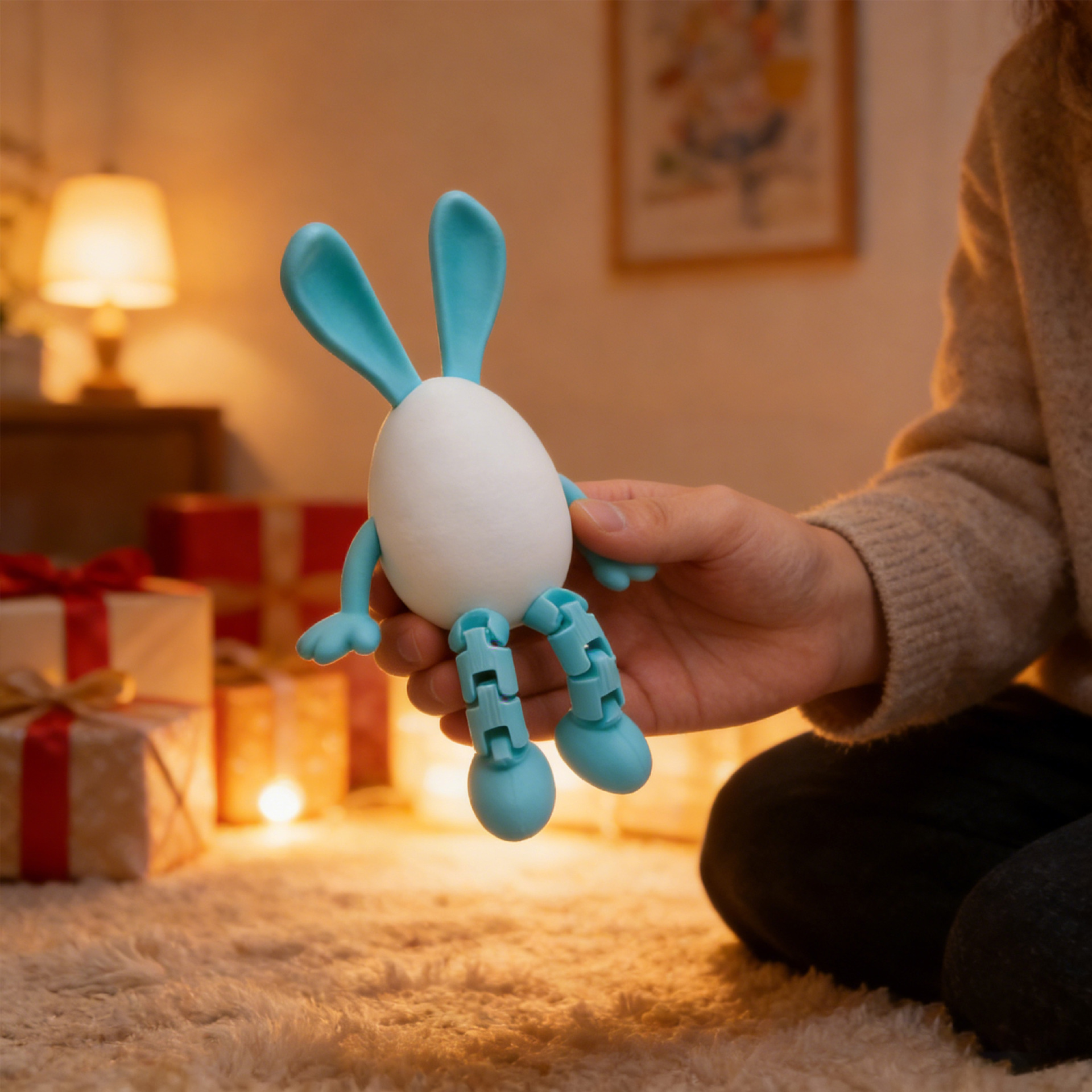 3-Piece Blue rabbit-ear white egg Easter Figurine Set – Identical Poseable Egg-Shaped Toys for Holiday Display and Interactive Play — image 2