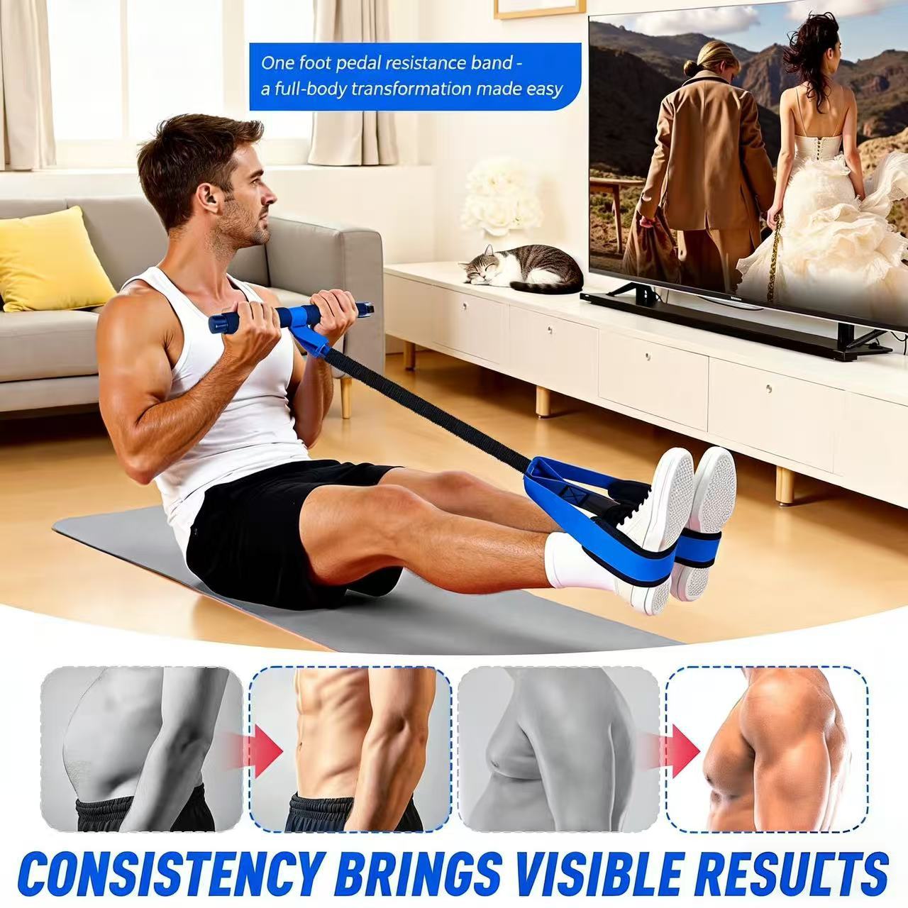 Purple Multifunctional Pedal Resistance Band - Home Fitness Sit-up Assistant with Foot Pedals and Elastic Pull Rope - Full Body Workout Equipment for Abs โ image 3