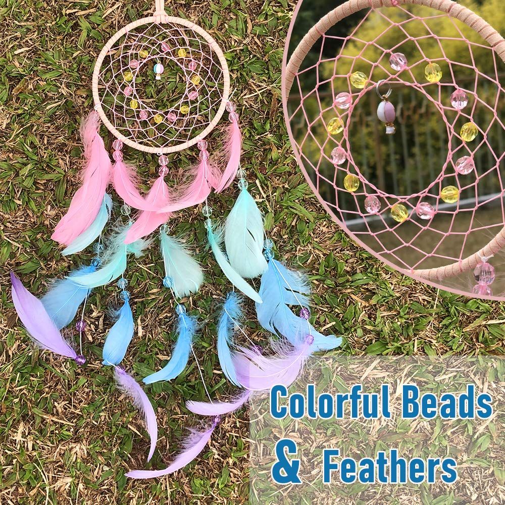 Colorful Dream Catchers, Handmade Feather Native American Circular Net for Kids Boys Girls Bedroom Wall Hanging Decoration — image 2