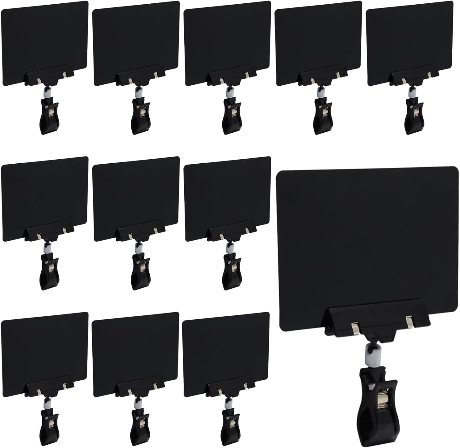 Biaungdo 12 Pcs Plastic Chalkboard Sign with Rotating Clip, Erasable Blackboard Price Tags Double Sided Waterproof Blackboard Clips Display Clip Holder for