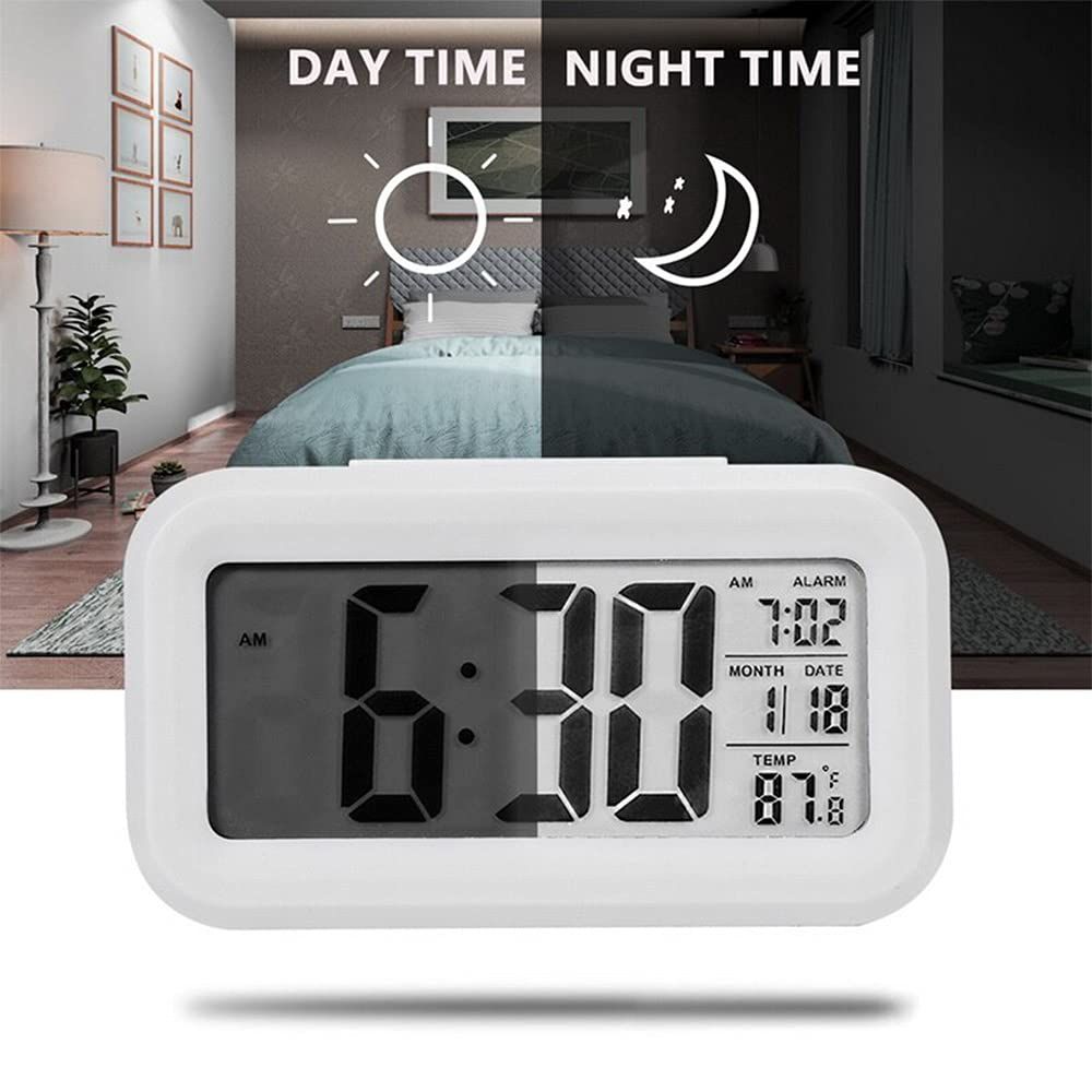 Upgraded Digital Alarm Clock, Display with Temperature Larger Lound Light Control Portable Snooze Calendar Brightness(White) — image 4