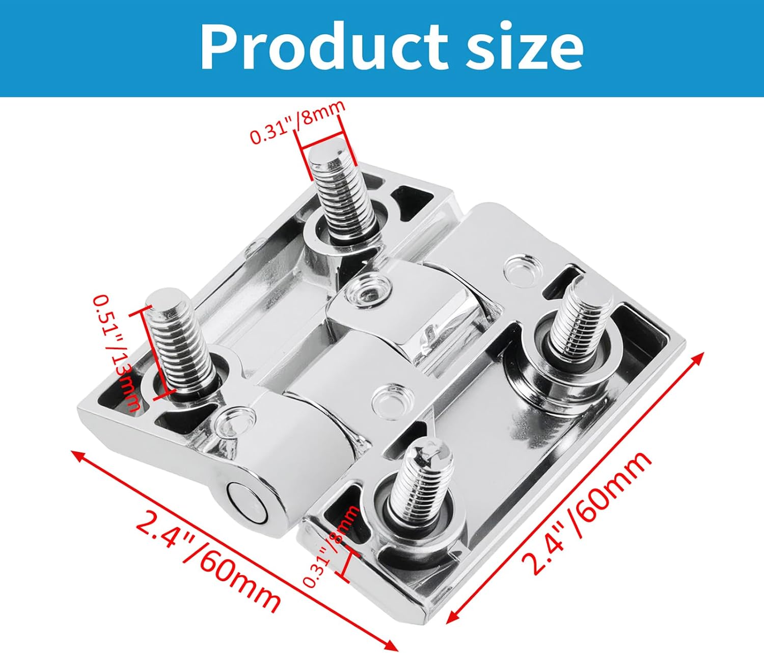 Cabinet Hinge Zinc Alloy Door Hinges with Screw Bolts Polished Chrom Silver Butt Hinge for Electrical Distribution Boxes 2" x 2" - 2pcs — image 2