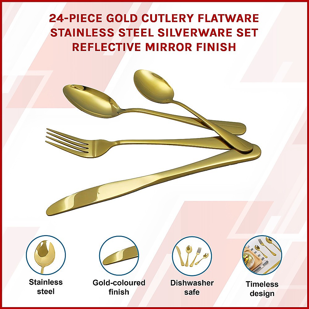 24-piece Gold Cutlery Flatware Stainless Steel Silverware Set Reflective Mirror Finish โ image 2