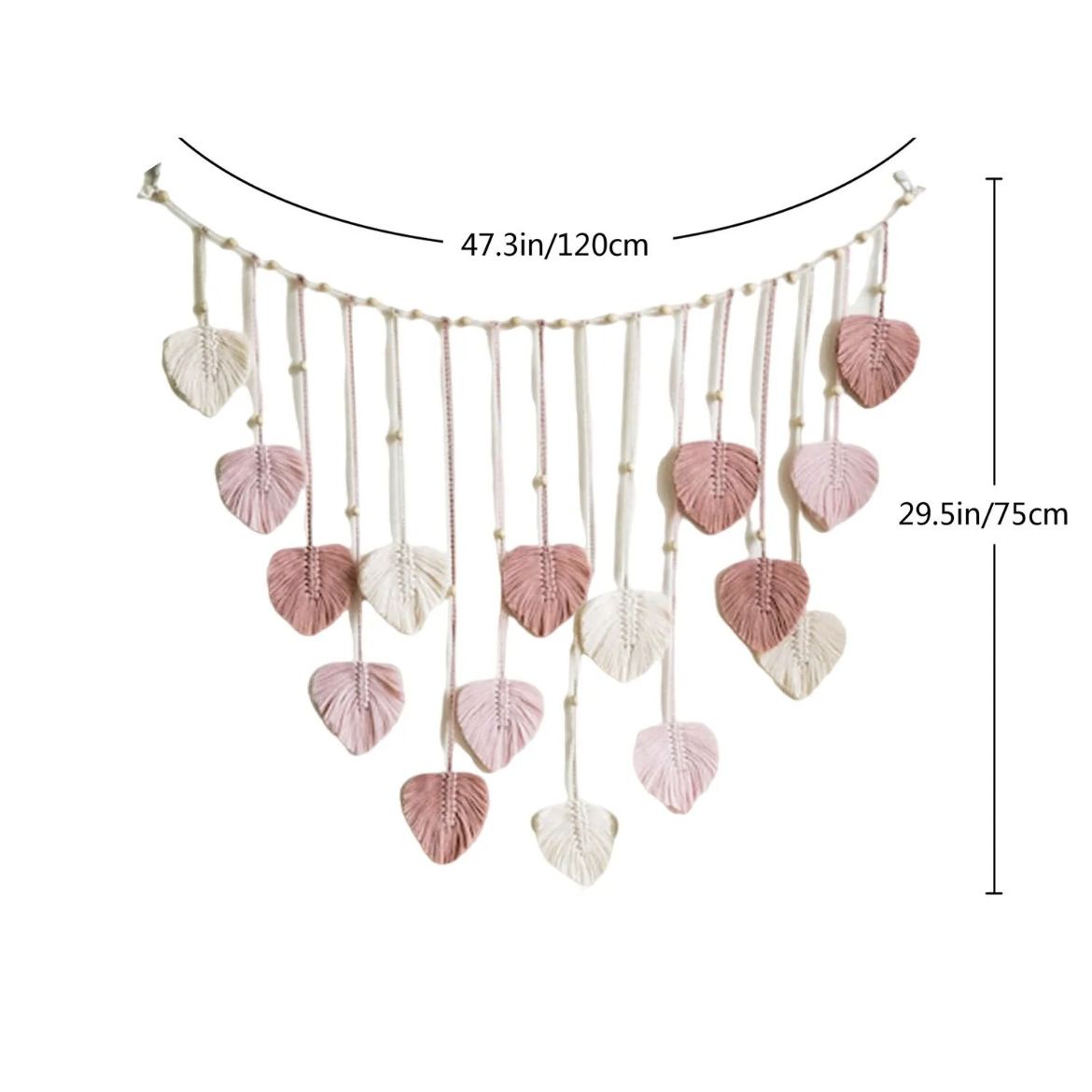 Wall Hanging Boho Leaves Tapestry Chic Bohemian Feather Wall Art Decor Handmade Yarn Woven Pink Leaf Tapestry Wall Decor for Bedroom Living Room Nursery Office — image 5