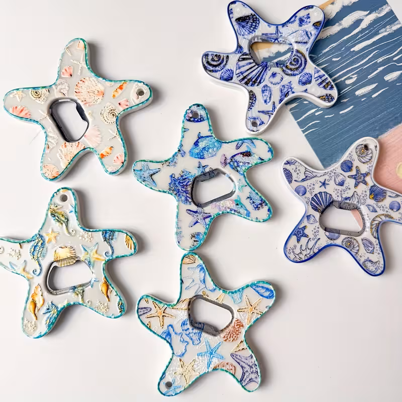 4Pcs 2-in-1 Resin Starfish Fridge Magnet & Bottle Opener, Ocean Themed Decor for Kitchen Bar, Random Styles — image 2